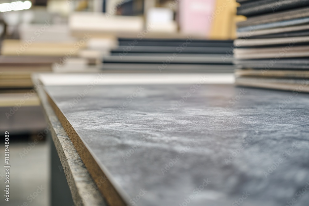 Aufkleber close-up of textured surface in a workshop setting.