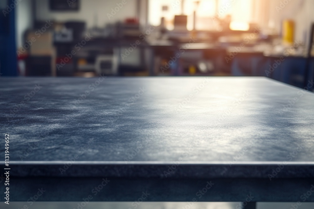 Poster Industrial workspace with a focus on a smooth table surface.
