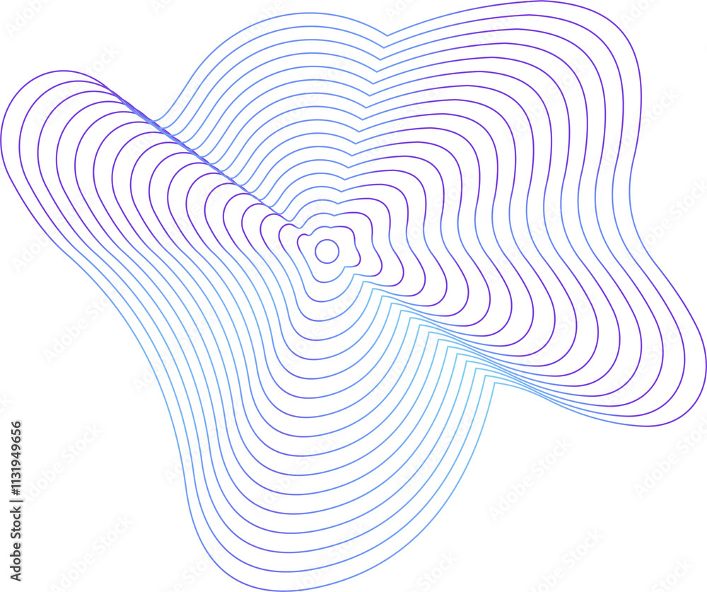 Poster circle dynamic amorphous shape fluid form with line blue gradient