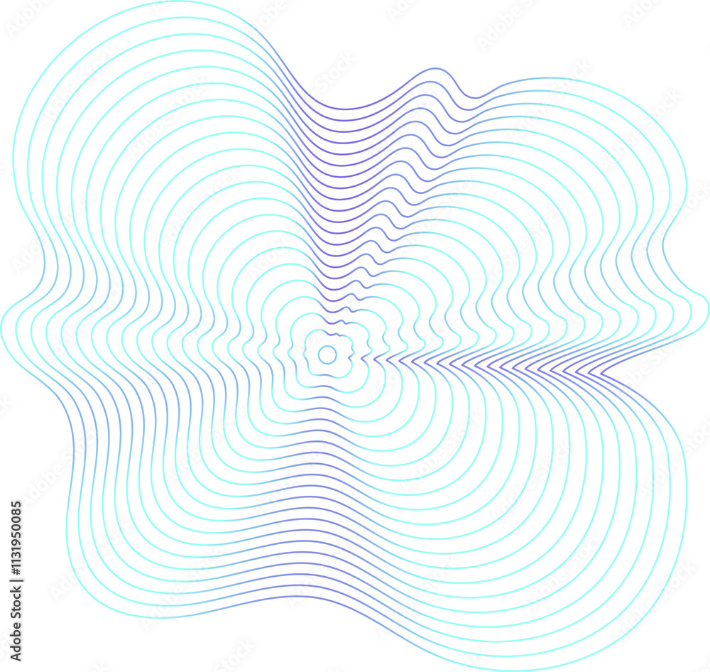 Poster circle dynamic amorphous shape fluid form with line blue gradient