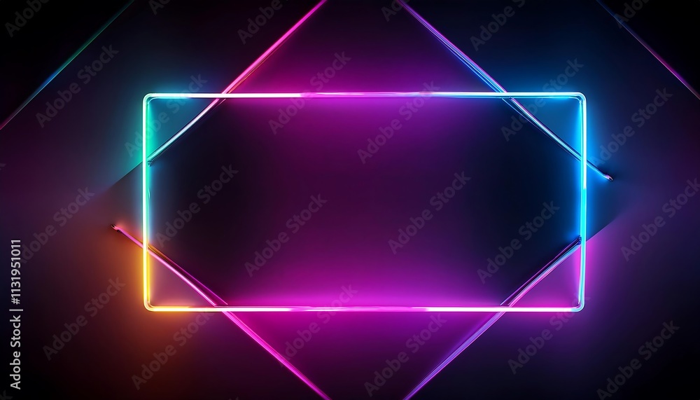 Aufkleber abstract geometric frame with neon lights and gradient colors in dark space.