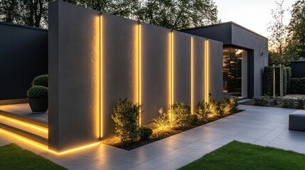 Modern wall with embedded LED strip lighting