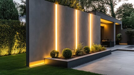 Modern wall with embedded LED strip lighting