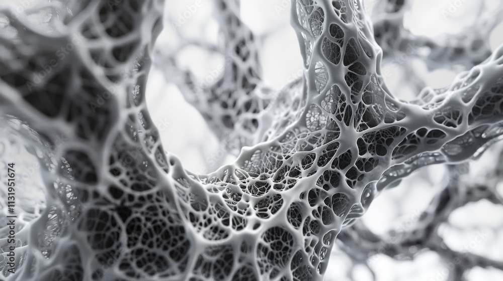 Poster complex organic mesh structure forming an intricate network, symbolizing the interconnected nature o