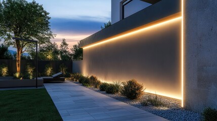 Modern wall with embedded LED strip lighting