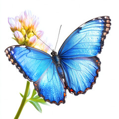 Obraz premium bright blue butterfly resting on flower, showcasing its vibrant colors and delicate wings