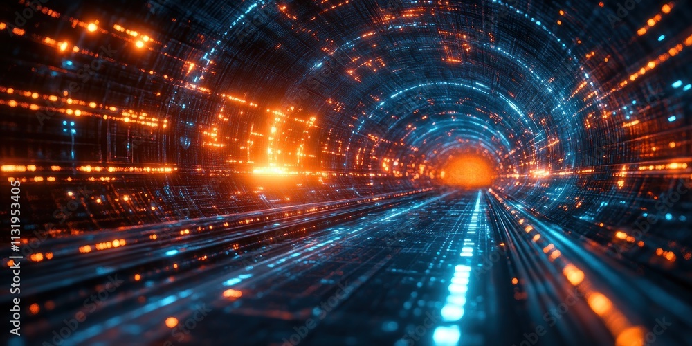 Poster futuristic digital landscape of high speed connection and data transfer with cyberpunk aesthetics an