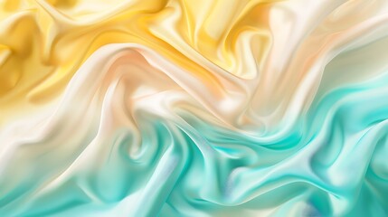 Obraz premium A soft, silky wavy design in bright coral, turquoise, and lemon yellow, rippling smoothly against a white background.