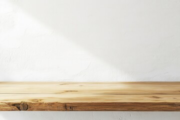 Wooden shelf against a plain white wall.