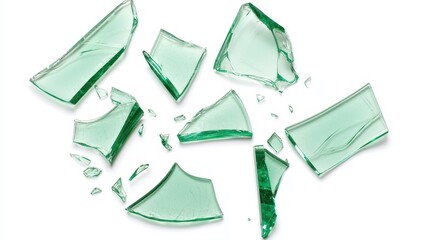 Naklejka premium Broken Green Glass Pieces Isolated on a White Background