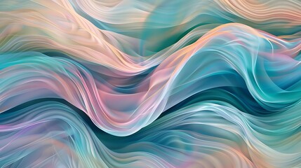 Obraz premium A surreal, wavy digital pattern in soft pastels--lavender, teal, and peach--creating a gentle, flowing wave motion across the screen.