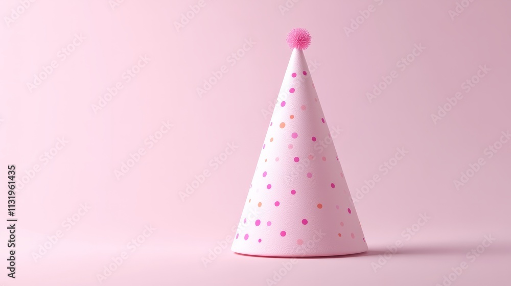 Fototapete A minimalistic 3D rendering of a single elegant pink party hat with festive patterns, resting on a smooth background realistic