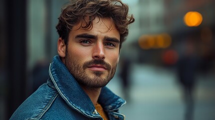 Fototapeta premium Portrait of a Handsome Man in Denim Jacket