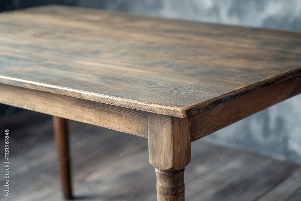 Aufkleber wooden table with a rustic finish in a simple setting.