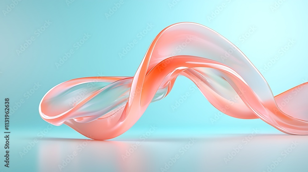 Poster close-up view of dynamic abstract wave sculpture in a minimalist studio environment