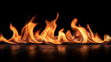 Fiery flames reflected on dark surface.