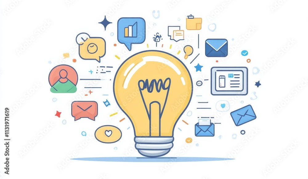 Aufkleber Bright idea concept with communication and data icons.