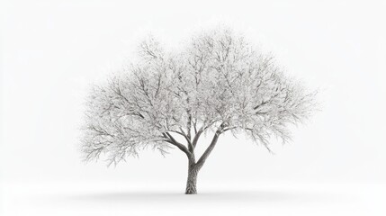 Obraz premium A realistic 3D-rendered tree with delicate icicle decorations and snow accents, isolated on a plain white background