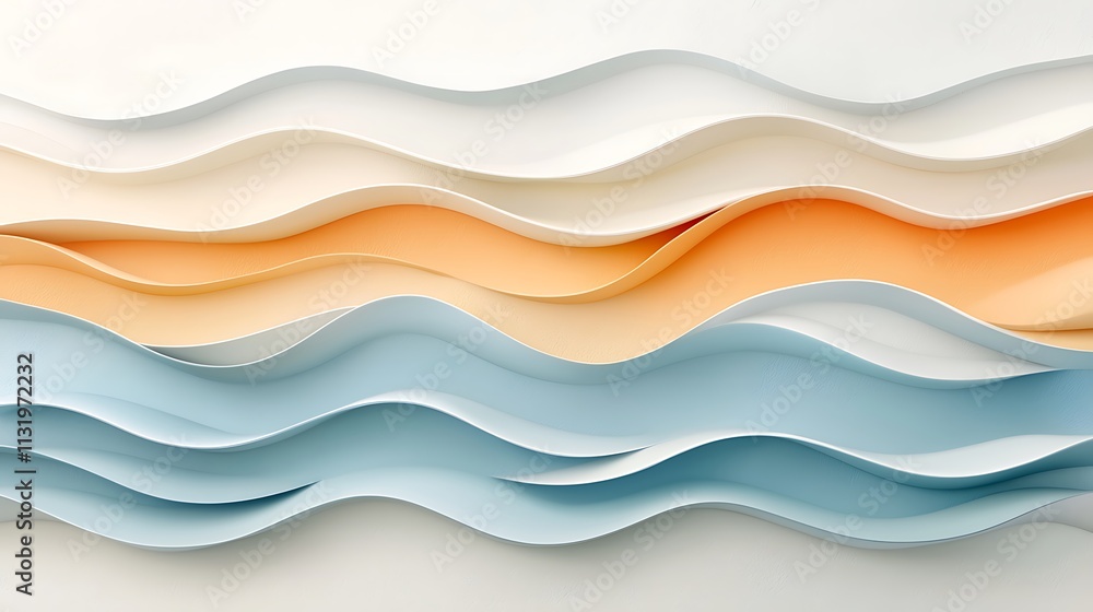 Poster overhead view of flowing waves colored paper and minimalist abstract art harmony