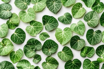 A collection of green leaves with intricate patterns.