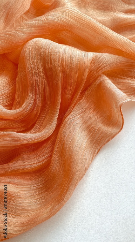 Poster soft orange fabric flows gracefully, showcasing its delicate texture and shimmering light. the warm 