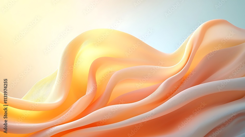 Poster digital art of flowing fabric ethereal abstract design in soft tones and viewpoint