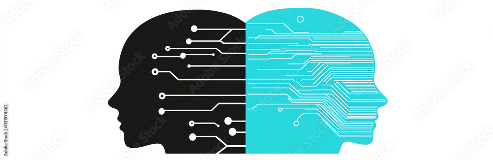Poster a simple vector graphic of an artificial intelligence circuit head