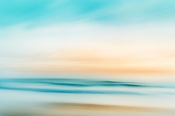 Obraz premium Abstract blurred beach sunset with turquoise and orange hues.