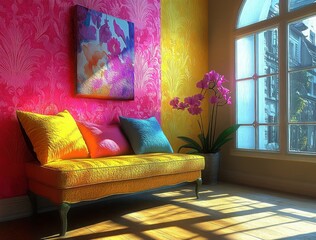 Contemporary Damask Wallpaper Bold Floral Pattern Pop Art