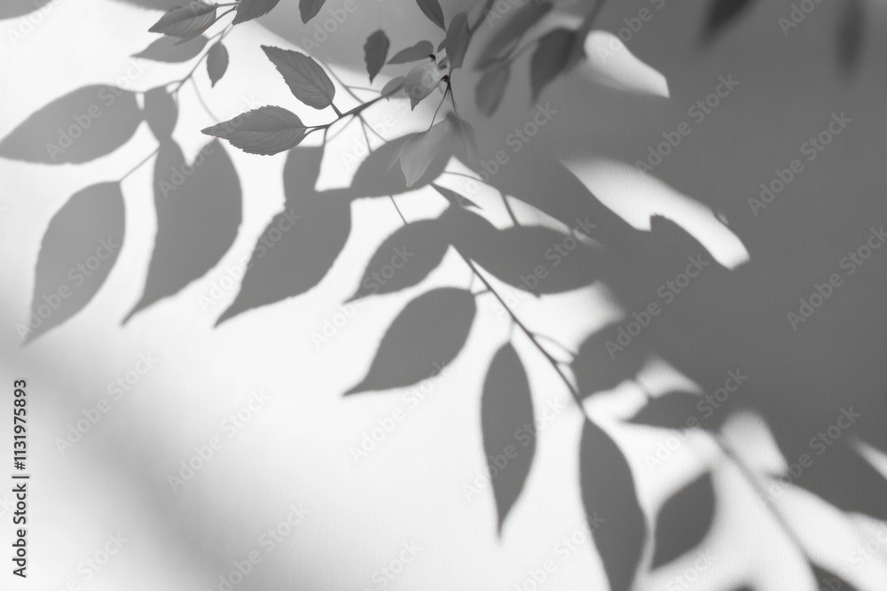 Poster botanical leaf shadows on smooth surface with soft lighting and textures