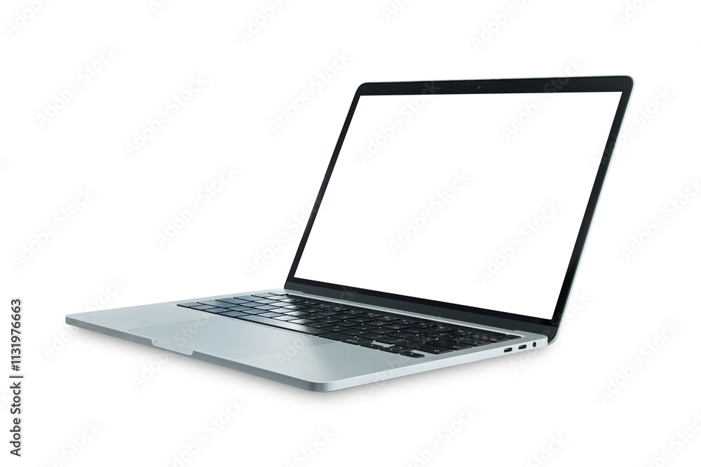 Wall mural laptop computer with blank white screen and background- clipping path