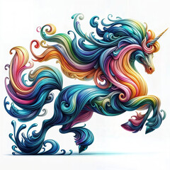 Fototapeta premium unicorn, abstract background with swirls horse with horn