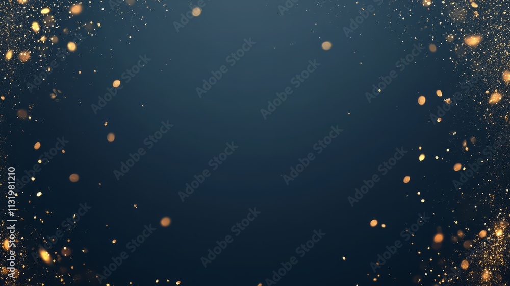 Poster a textured navy background with soft, glowing snowflakes and a sprinkle of gold sequins, creating a 