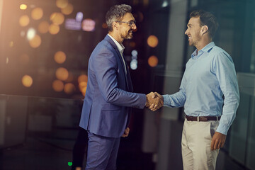 Deal, handshake and welcome with business men in office for meeting, partnership or thank you....
