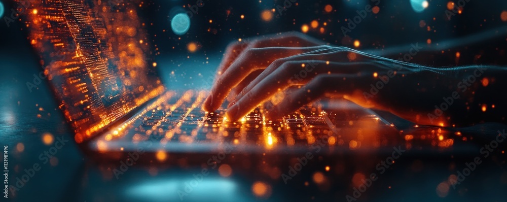 Poster Digital Transformation Cyberpunk Workspace Global Communication Internet Network Technology