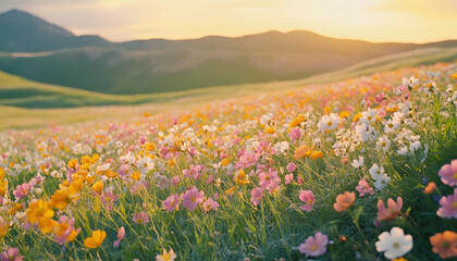 Fototapeta premium Sunset Wildflower Meadow Landscape