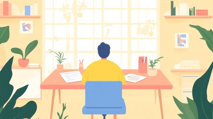 Fototapeta premium Mental health awareness banner for workplace, with an image of a peaceful, organized desk and a calming message, promoting a supportive environment for mental wellness at work