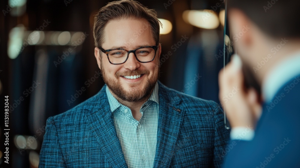 Poster business professional smiling in office setting indoor portrait warm atmosphere close-up view positi
