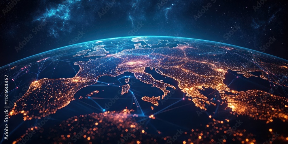 Aufkleber futuristic european network map concept digital connectivity cyber technology data transfer informat