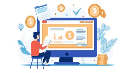 Fototapeta premium Online gig research with popular freelance sites open, person finding side hustle jobs