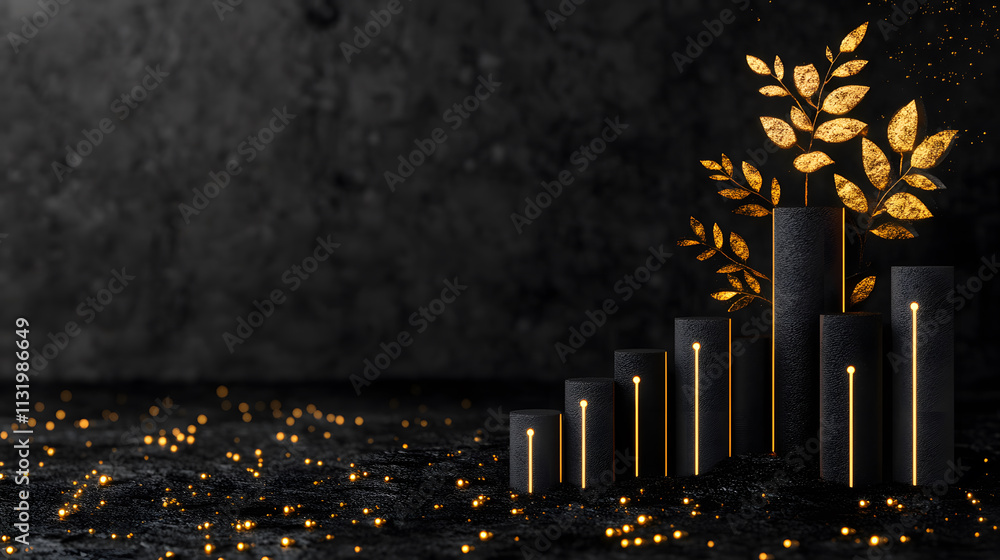 Poster Growth insights financial data projection with illuminated bars studio abstract view