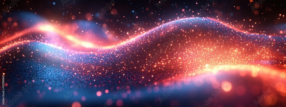 Poster abstract visualization of dna helix structure in cyberpunk style with neon particles and bokeh effec