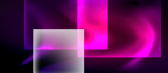 Fototapeta premium Glass squares with neon shiny light abstract background