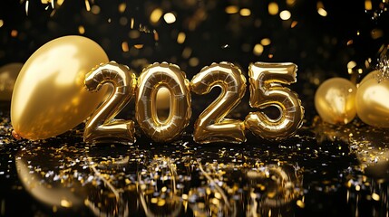Golden 2025 Balloons with Confetti and Streamers for New Year, New Year&rsquo;s Eve Balloons and Props, New Year's day, New Year's Eve