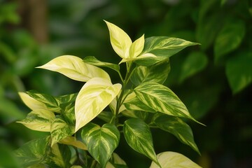 Obraz premium A vibrant green and yellow plant with glossy leaves.