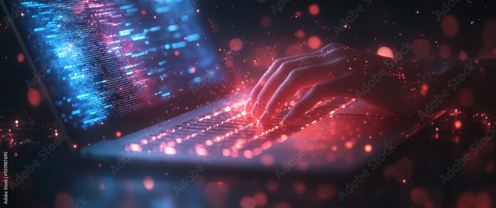 Aufkleber Futuristic Digital Workspace with AI Programming in Smart Office Environment