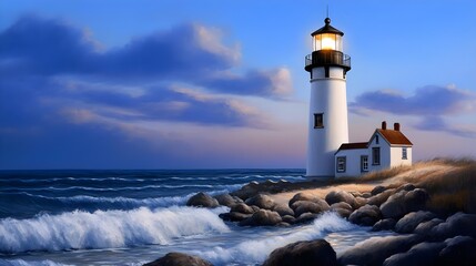 Obraz premium serene lighthouse seascape at dusk - coastal scenes
