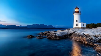 serene lighthouse at dusk, coastal landscape - coastal/ocean photog.