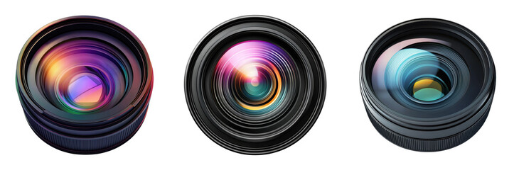 Trio of Camera Lenses with Colorful Reflections