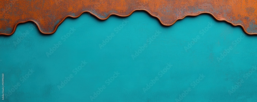 Poster a textured surface featuring a rusty top edge contrasted against a vibrant turquoise background, cre